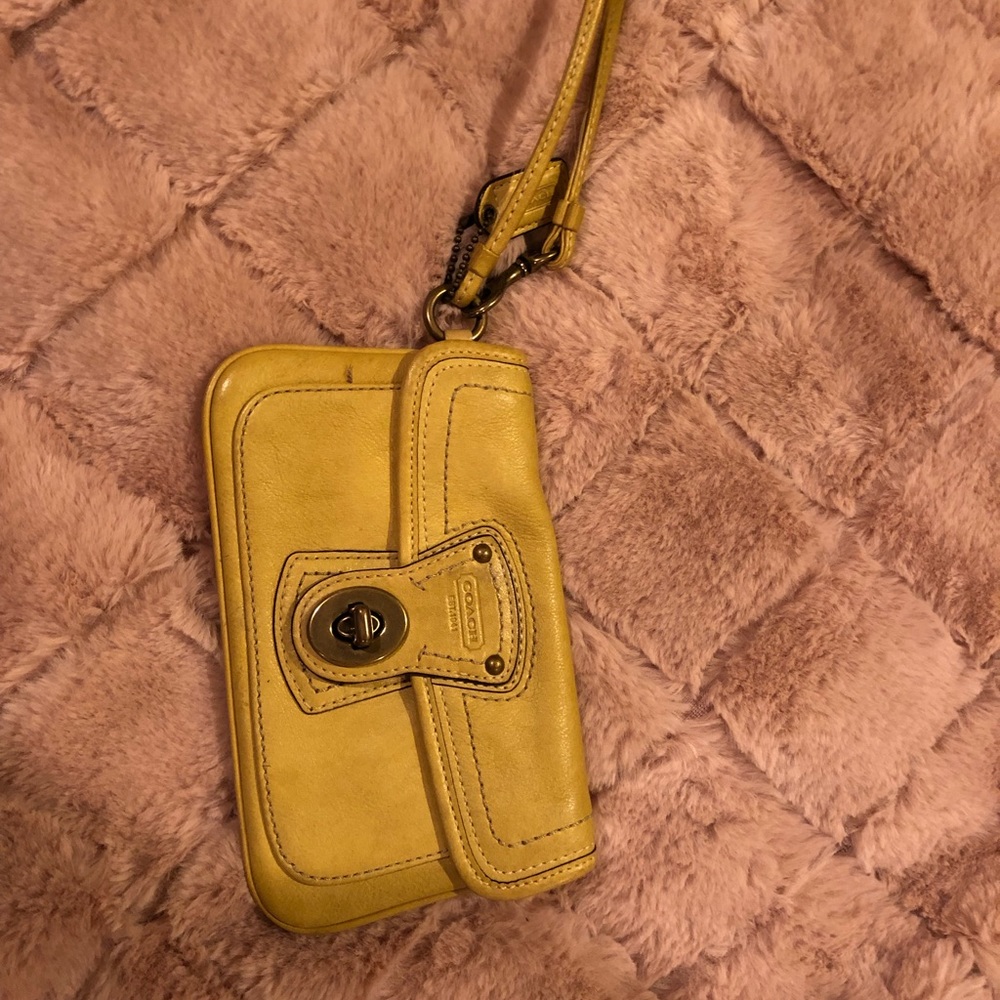 Yellow mini coach wristlet